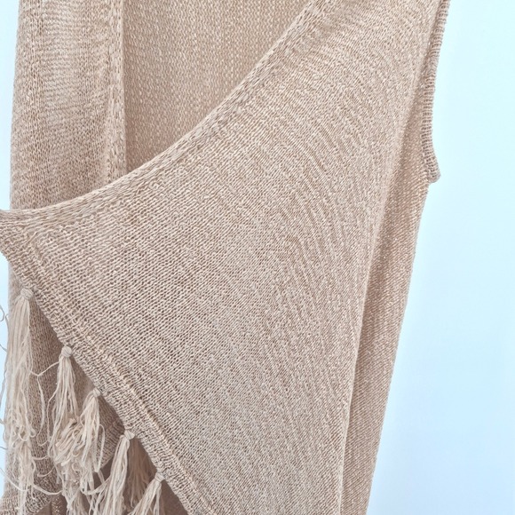 Do Everything In Love Beige Knit Fringe Vest One Size Duster Cardigan Boho Indie - Picture 6 of 10
